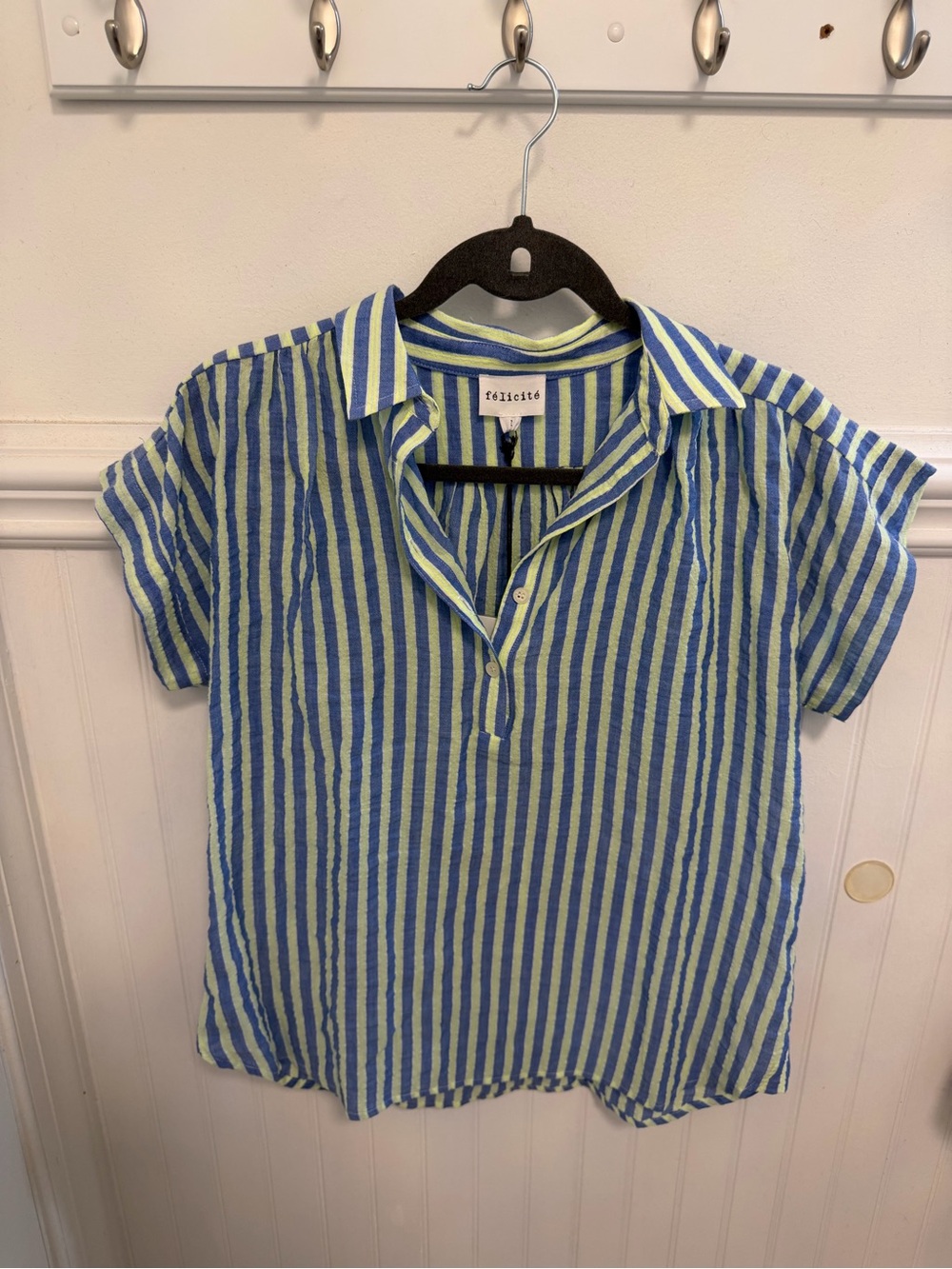 Félicité Blue & Lime Striped Short Sleeve Button Polo